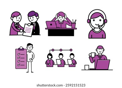 set of business working vector art