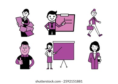 set of business working vector art