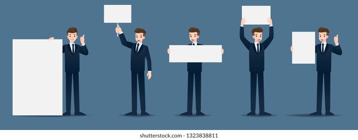 Set of businessman in 5 different gestures. People in business character poses many actions. Vector illustration design.