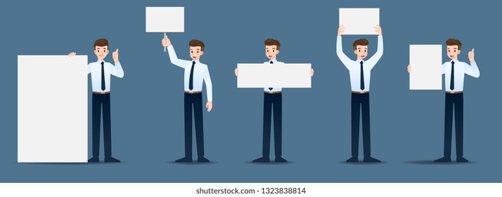Set of businessman in 5 different gestures. People in business character poses many actions. Vector illustration design.