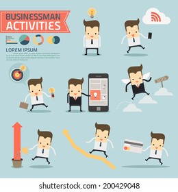 set of businessman activities vector