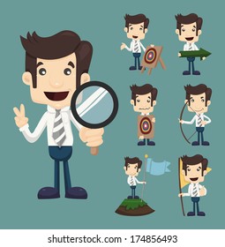 Set of businessman aimming target characters poses , eps10 vector format