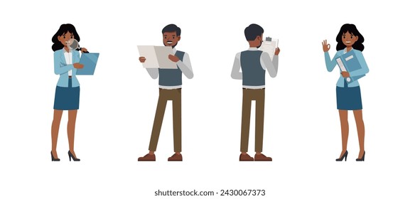 Set of Businessman and businesswoman character vector design. Indian people working in office planning, thinking and economic analysis illustration. Presentation in various action.