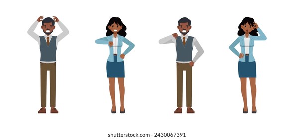 Set of Businessman and businesswoman character vector design. Indian people expressing anger and sadness illustration. Presentation in various action.