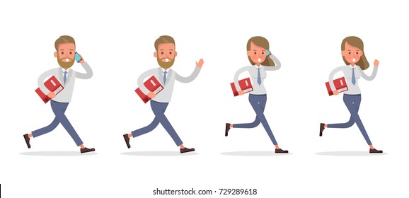 Set of Businessman and Businesswoman character vector design. Presentation in various action with emotions and working.