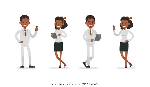 Set of Businessman and Businesswoman character vector design. Presentation in various action with emotions and working.