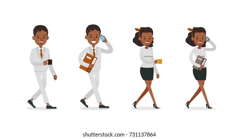 Set of Businessman and Businesswoman character vector design. Presentation in various action with emotions and working.
