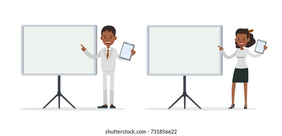 Set of Businessman and Businesswoman character vector design. Presentation in various action with emotions and working.