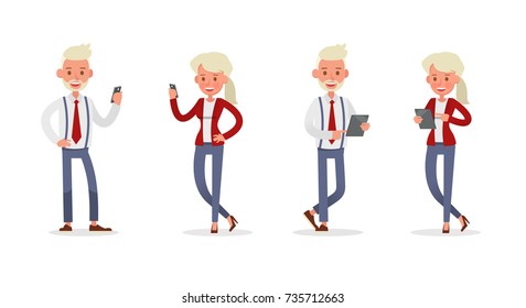 Set of Businessman and Businesswoman character vector design. Presentation in various action with emotions and working.