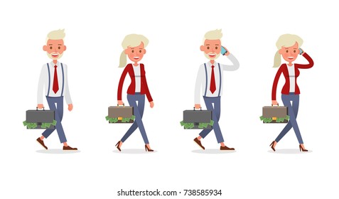 Set of Businessman and Businesswoman character vector design. Presentation in various action with emotions and working.