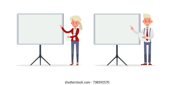 Set of Businessman and Businesswoman character vector design. Presentation in various action with emotions and working.