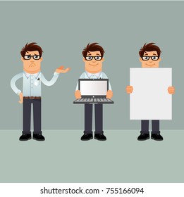 Set of businessman cartoon character design with different poses