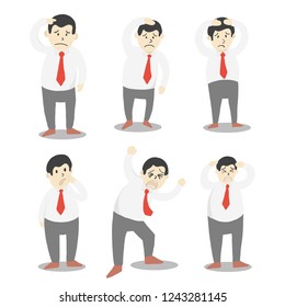 set of businessman cartoon vector, male worker confused emotion flat cartoon character