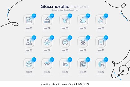Set of Businessman case, Money box and Loyalty star line icons for web app. Radiator, Meeting, Loyalty ticket icons. Card, Discount tags, Money wallet signs. Credit card, Cyber attack. Vector