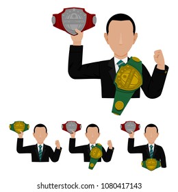 set of businessman with championship belt on transparent background
