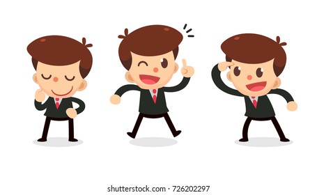 Set of Businessman character in actions. Isolated vector.