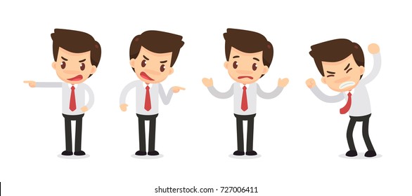 Set of Businessman character in actions. Isolated vector. Displeased.