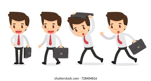 Set of Businessman character in actions. Isolated vector. Going to work.