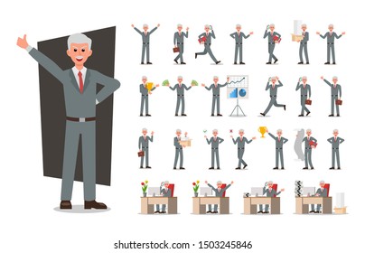 Set of Businessman character design ,business old man, Vector illustration.