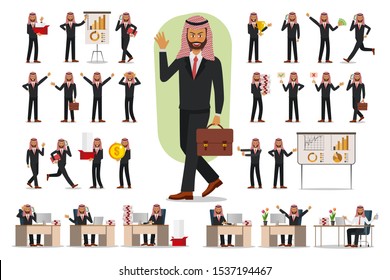 Set of Businessman character design, Muslim businessman. Vector illustration.