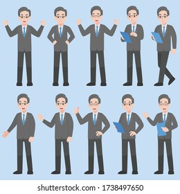 Set of Businessman Character design in various action Cartoon flat Business concept.