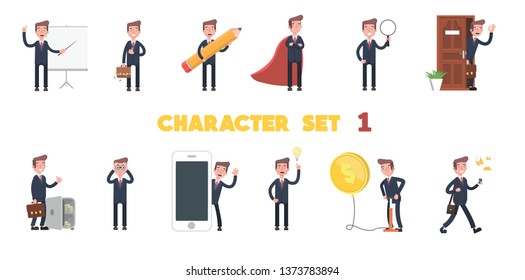Set of Businessman character design. Vector illustration in a flat style.
