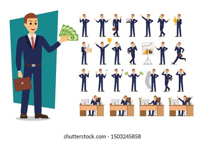 Set of Businessman character design. Vector illustration.