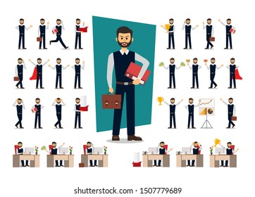 Set of Businessman character design. Vector illustration.