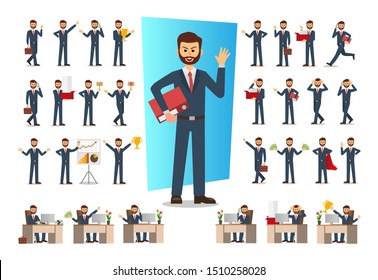 Set of Businessman character design. Vector illustration.