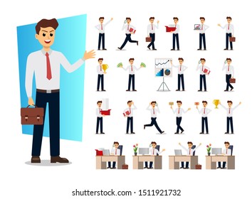 Set of Businessman character design. Vector illustration.