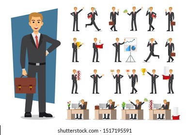 Set of Businessman character design. Vector illustration.