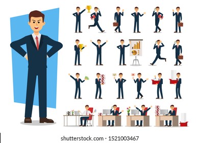 Set of Businessman character design. Vector illustration.