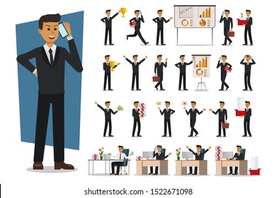 Set of Businessman character design. Vector illustration.