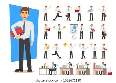 Set of Businessman character design. Vector illustration.