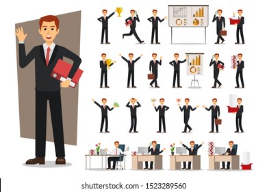 Set of Businessman character design. Vector illustration.