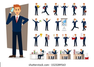 Set of Businessman character design. Vector illustration.