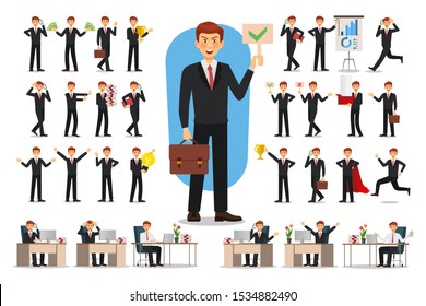 Set of Businessman character design. Vector illustration.