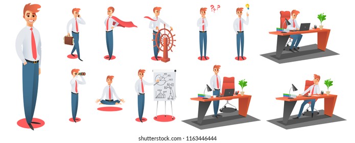 Set of businessman character in different action vector illustration