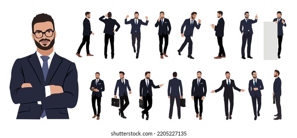 Set Businessman Character Different Poses Handsome Stock Vector ...