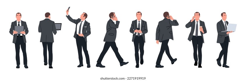 Conjunto de personajes de negocios en diferentes poses.