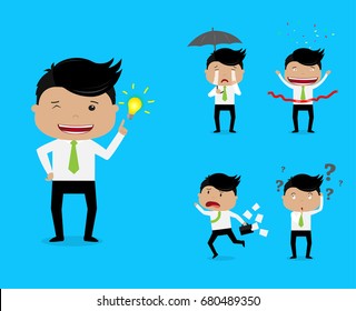 Set of businessman character in different poses