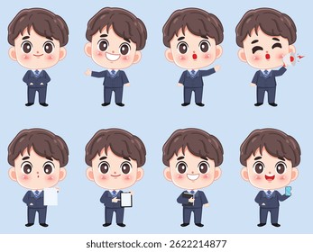 Set of businessman character at office work. people character.
