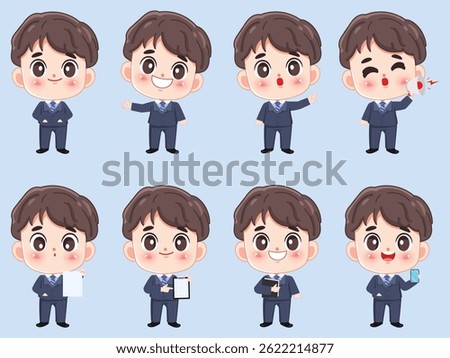 Set of businessman character at office work. people character.