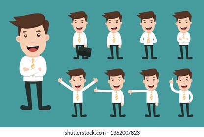 Set of businessman character poses, Business concept cartoon.