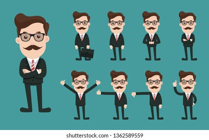 Set of businessman character poses, Business concept cartoon.