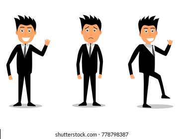 Set of businessman character poses, gestures,actions. Isolated on white.Man in suit,cloak, Cartoon flat-style illustration.Business people.Businessman working character design set.Vector design.