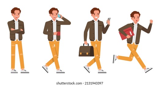 Set of businessman character vector design. Presentation in various action. People working in office planning, thinking and economic analysis.