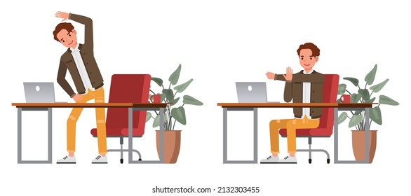 Set of businessman character vector design. Presentation in various action. People working in office planning, thinking and economic analysis.