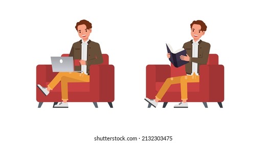 Set of businessman character vector design. Presentation in various action. People working in office planning, thinking and economic analysis.