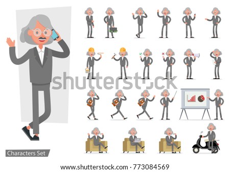 Set of Businessman character vector design doing different gestures. Presentation in various action with emotions, running, standing, walking and working.